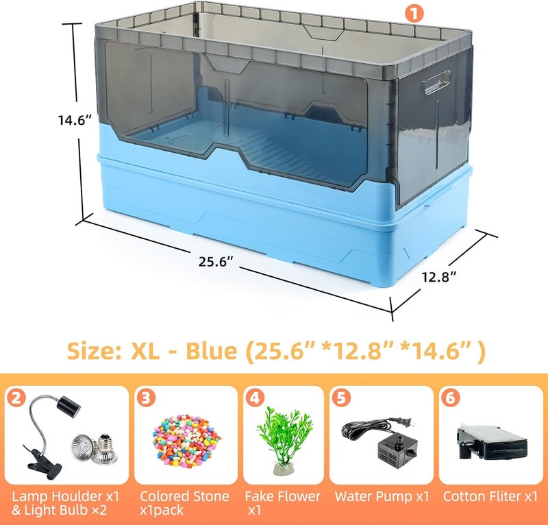 RunDuck Turtle Habitat Tank Kit– Fresh Filtration, Waterplay Fun, Diverse Living, Heat Lamp, Water Pump and Convenient Water Changes in Turtle cage Tanks (Blue, XL) - Image 2